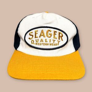 Seager Quality Western Wear 5-Panel Hat Navy White Yellow Snapback Preppy Hemp